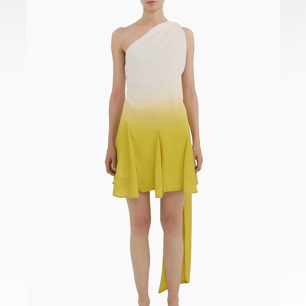 NEW Baobab Yellow and White One-Shoulder Mini Dress with Scarf Detail